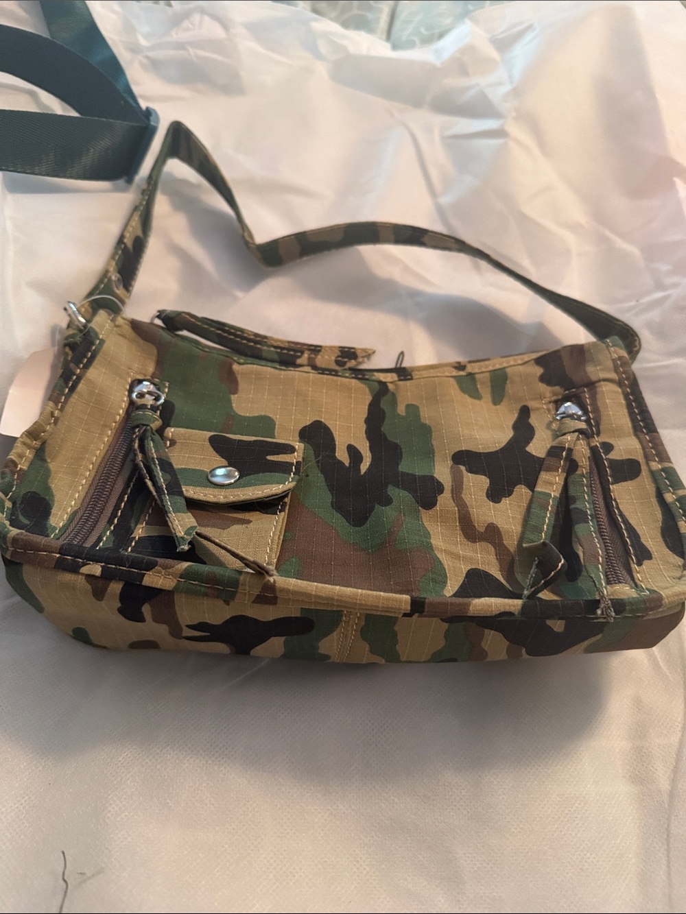 Camo Shoulder Bag with Front Pockets